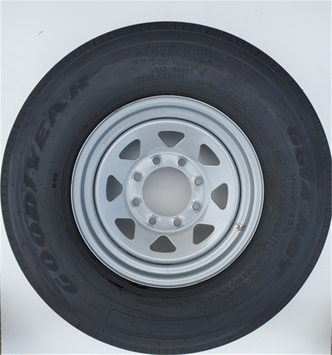 Goodyear Endurance Tire ST235/85R16E with 8 Lug Steel Silver Spoke Wheel